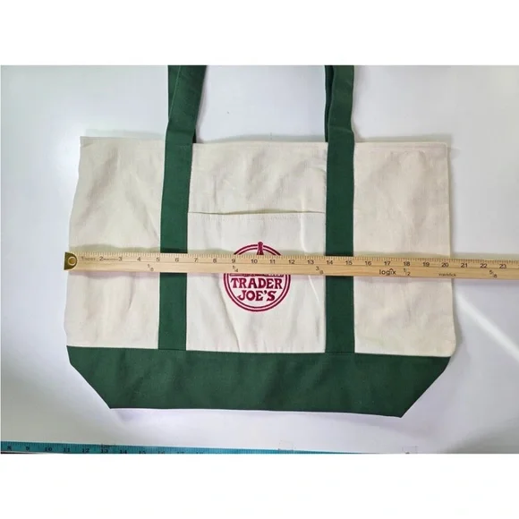 NWT: Trader Joe's Canvas Tote Shopping Bag, green - Picture 3 of 7